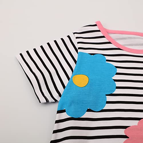 Image of HILEELANG Toddler Girls Short Sleeve Dress Easter Cotton Casual Summer Appliques Shirt Jersey Dresses