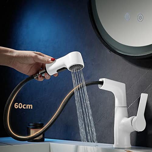 Robinet de lavabo de salle de bain rétractable en laiton blanc pour vasque moderne