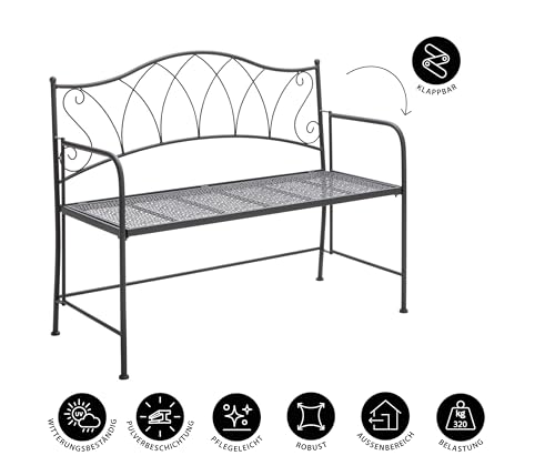 Dehner Klappbank Luca, 2-Sitzer, ca. 115 x 52 x 95.5 cm, Metall, pulverbeschichtet, dunkelgrau