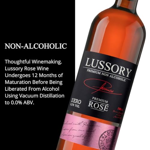Image of Lussory Premium Rose Alcohol Removed 0.0% Dealcoholized Rose Non Alcoholic Wine From Spain, Low Calories, Low Sugar, Halal Certified (750ml, 6 Bottles)