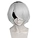 Anogol Hair Cap+Bob Cosplay Wig Grey Short Straight Synthetic Hair Costume Fancy Dress Halleween Wigs
