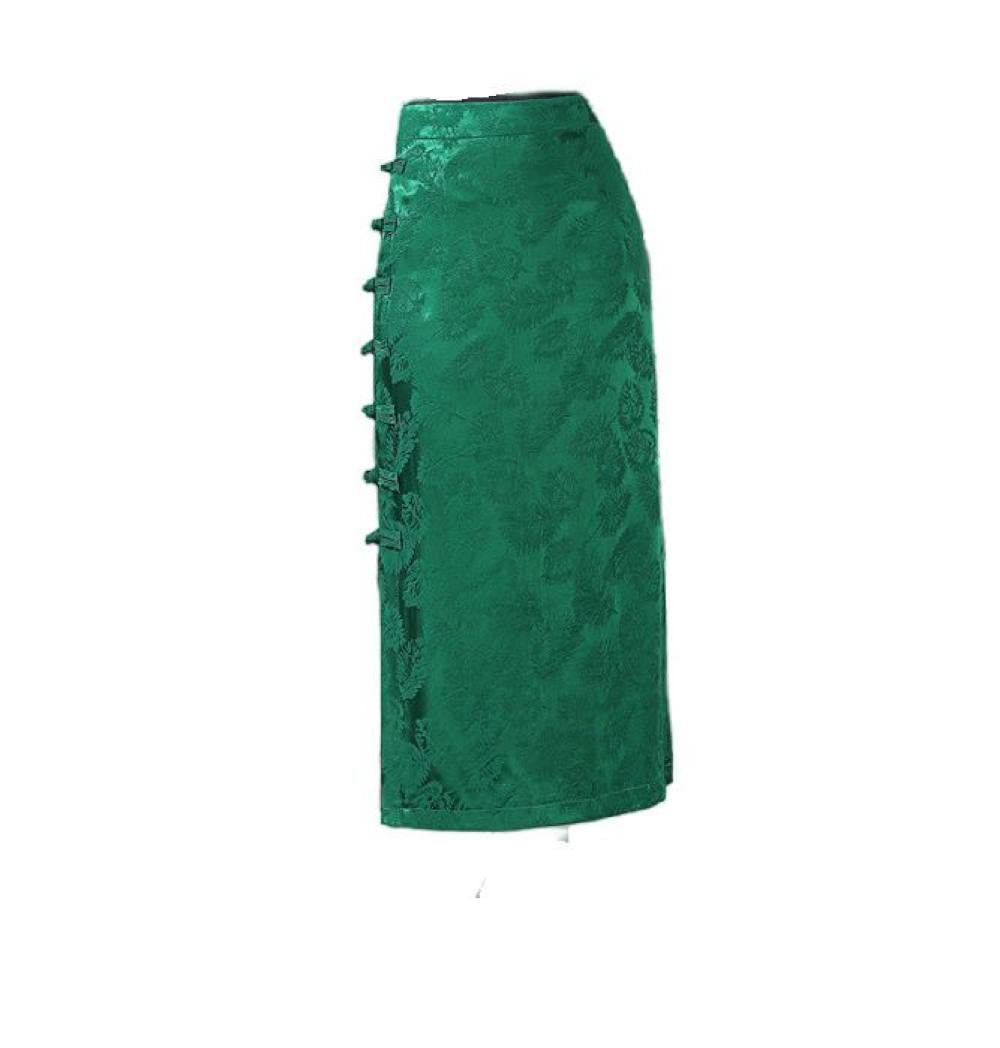 Gonne Da Donna,Gonna Longuette Da Donna Verde A Vita Alta Gonna Dritta Con Spacco Jacquard Nazionale A Vita Alta Fianchi Con Cerniera Avvolta Sottile Gonne Lunghe Eleganti A-Line Per Ragazze Signore