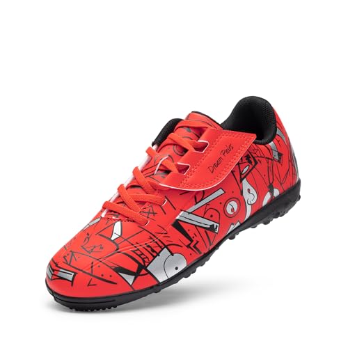 DREAM PAIRS Boys Girls Indoor Turf Soccer Cleats Lace Up Athletic Youth Futsal Football Casual Shoes for Little/Big Kid