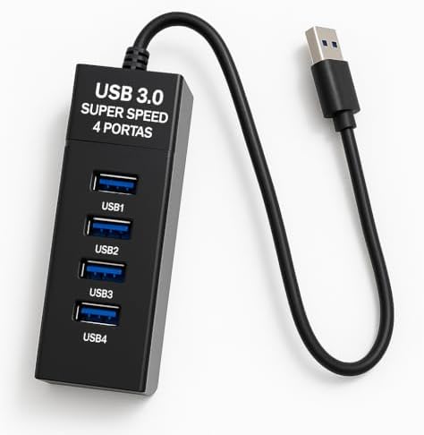 Hub USB 3.0 com 4 Portas – Alta Velocidade 5Gbps, LED Indicador, ...