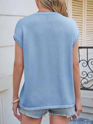 Image of Saodimallsu Womens Summer Cap Sleeve Tops 2026 Waffle Knit Going Out Casual Loose Crew Neck Lightweight Sweater Vest