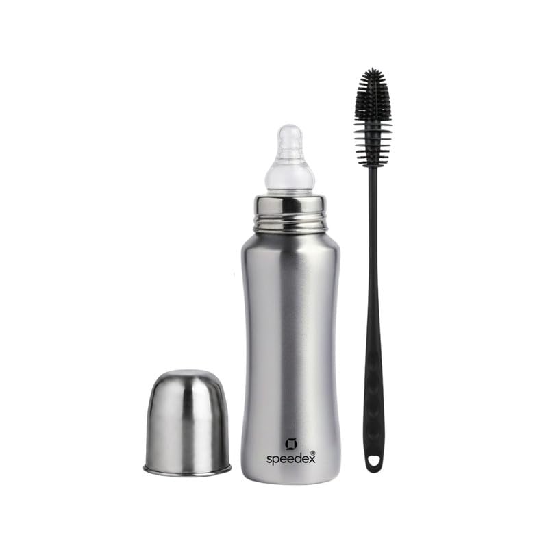 Speedex Stainless Steel Baby Feeding Bottle and Cleaning Brush Combo with Internal ML Marking (240 ML with Brush 1 Extra Nipple Free)-picture-25