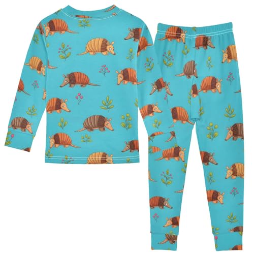 Pajama Sets Long Sleeve Cute Armadillos on Blue Soft Comfy Sleepwear 2 Piece PJS 3-8T3