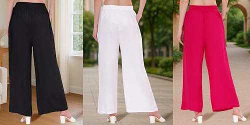 Image of Buy That Trendz Palazzo Pants for Women Rayon Elasticated Regular Fit Flared Wide Leg M to 6XL Pack of 3