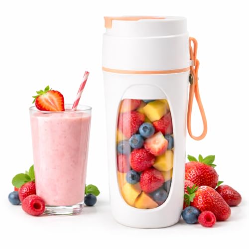 Image of Bigsmall Portable & Rechargeable Smoothie Blender Leak-Proof Lid - For Smoothies, Juices, Milkshakes, Baby Food, Ice Crushing & More (340ml) - 10 Stainless Steel Blades- (Orange)