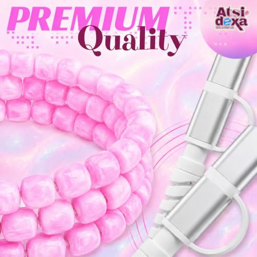 Image of 4-in-1 Beaded Charging Cable, MFi Certified, Works with CarPlay, 3.3FT 60W Fast Charger Cord for iPhone 17 /16 /15 /14 /13 /12 /11, iPad, Samsung, Android and More (Pink Jelly)