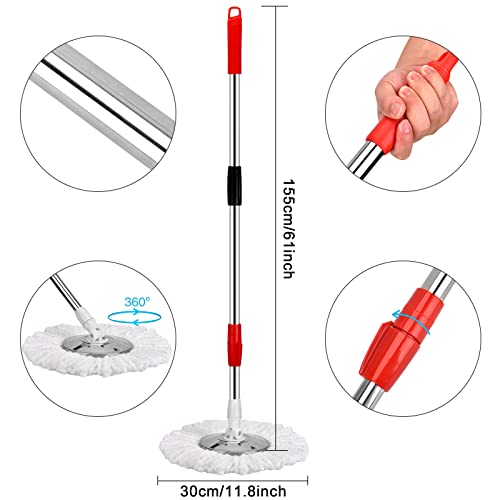 Spin Mop And Bucket With Wringer Set, 360° Spinning Mop Bucket System With 3 Microfiber Mop Replacement Heads And 61" Stainless Steel Adjustable Handle For Floor Cleaning (20Qt) #TOP1