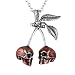 Controse Jewelry Red Cherry Skull Necklace Pendant 316L Stainless Steel 28"