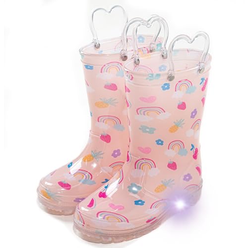 Toddler Rain Boots Waterproof Rubber Kids Rain Boots for Girls and Boys with Fun Patterns and Easy-On Handles
