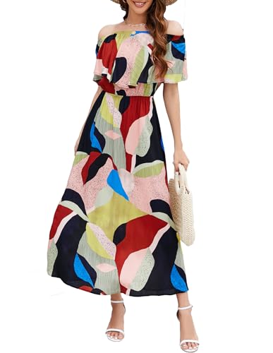 Image of Bluetime Womens Maxi Dress Off Shoulder Floral Print Boho Beach Long Summer Dresses