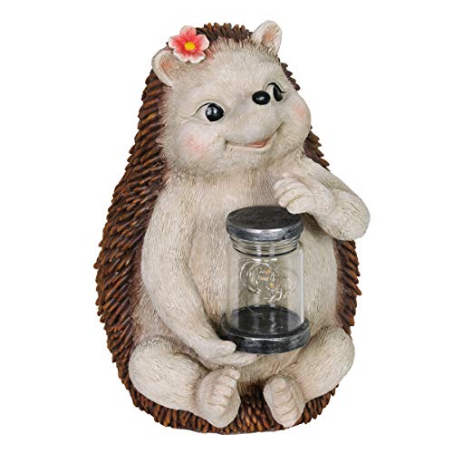 Exhart Garden Sculpture, Hedgehog Solar Garden Statue With Jar Of 8 Led Firefly Lights, Outdoor Garden Decoration, 7.5 X 6.5 X 9.5 Inch #TOP5