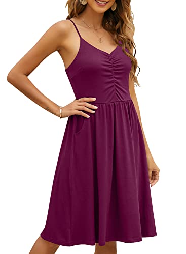 Image of YATHON Casual Dresses for Women Sleeveless Cotton Summer Beach Dress A Line Spaghetti Strap Sundresses with Pockets