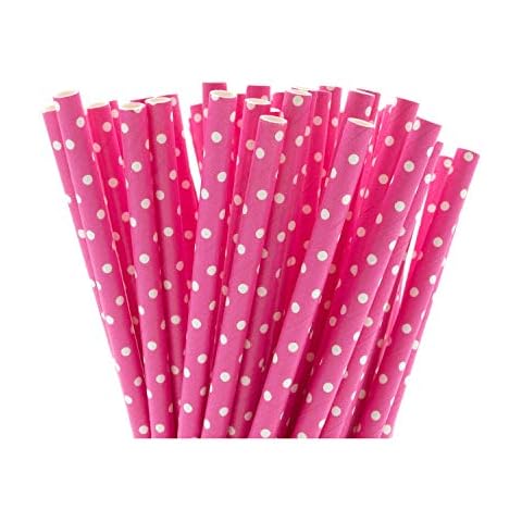 Pink & White Polka Dot Paper Drinking Straws, Biodegradable & Eco-Friendly, Pack of 25 or 100 (100) Cover