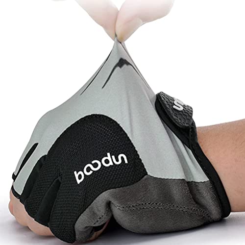 BOODUN Cycling Gloves Half Finger Bike Gloves Bicycle Gloves-nti-Slip Shock-Absorbing Gel Pad Light Weight Breathable MTB Gloves Biking Gloves for Men Women (Gray, Middle)
