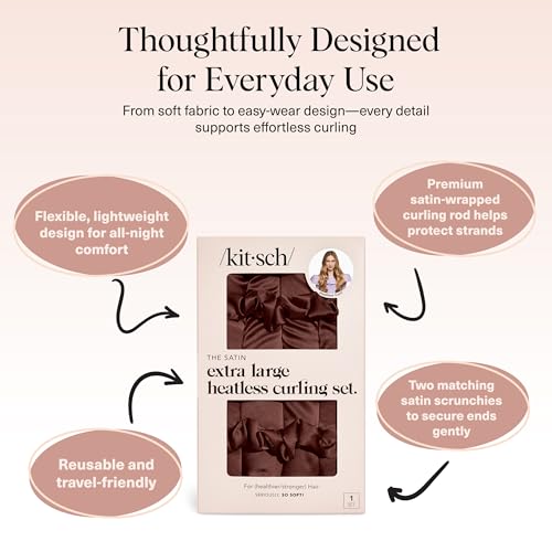 image for Kitsch Satin Heatless Hair Curler Set - Heatless Curls Overnight with 