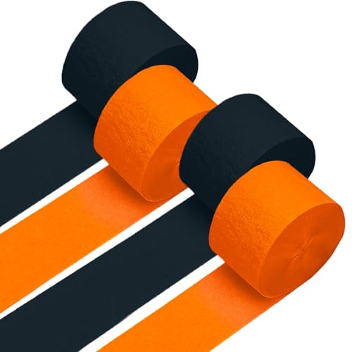 Image of 4 Crepe Paper Streamers Rolls, 328ft Pack of Black and Orange Crepe Paper for Halloween Party Birthday Office Door Wall Decorations Flower Making (1.8 inch x 82 ft /Roll)