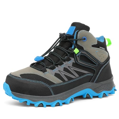 Xemuck Kinder Wanderschuhe Jungen Wasserdicht Trekking Wanderstiefel Bequem Leichter Mädchen Outdoor rutschfeste Turnschuhe Trekkingschuhe Four Seasons Schuhe Schwarz-Blau EU 31