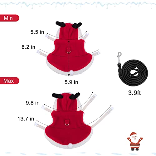 Image of Christmas Rabbit Harness and Leash Set Winter Warm Fleece Bunny Clothes Small Animal Elk Costume Cute Hoodie Outfit for Ferret Rat Party Clothes(Red /S)