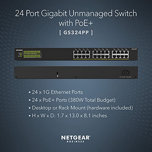 Image of NETGEAR 24-Port Gigabit Ethernet Unmanaged PoE+ Switch (GS324PP) - with 24 x PoE+ @ 380W, Desktop or Rackmount