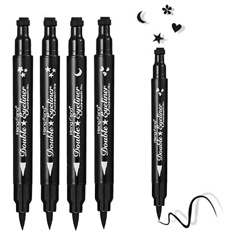 FATUXZ Double-headed Liquid Eyeliner Pen Stamp Super Slim Gel Felt Tip Waterproof Long Lasting Makeup Tool(Heart/Moon/flower/Star Shape Stamp Pen, 4 Styles/Set) Cover
