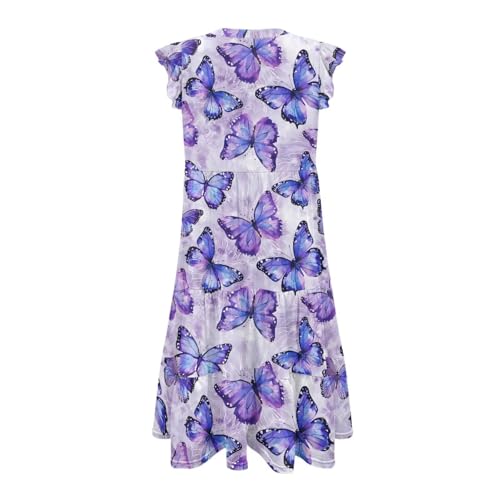 Image of Women's Casual Ruffle Sleeve Dress V Neck Pullover Dress Flowy A-Line Pleated Lightweight Dress with Pockets