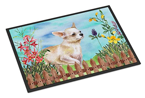 Caroline's Treasures CK1259JMAT Chihuahua Leg up Spring Doormat 24x36 Front Door Mat Indoor Outdoor Rugs for Entryway, Non Slip Washable Low Pile, 24H X 36W