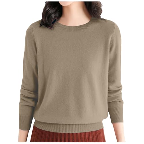 Generisch Maglione a vela, da donna, casual, con vestibilità larga, taglio profondo, scollo rotondo, leggero, per il maglione invernale, cachi, M