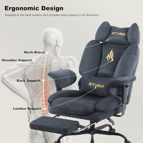 Image of Symino Gaming Chair with Footrest, Up /Down Armrests, Suede Fabric Ergonomic Office Chair, 155 Recline Computer Chair for Desk, Grey