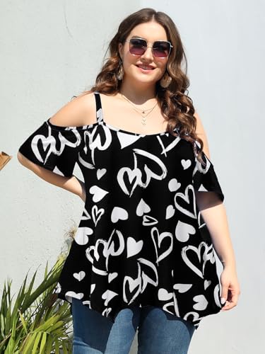 Image of LARACE Cold Shoulder Tops for Womens Summer Clothes Spaghetti Strape Tunic Oversized Shirts Asymmetrical Plus Size Blouse