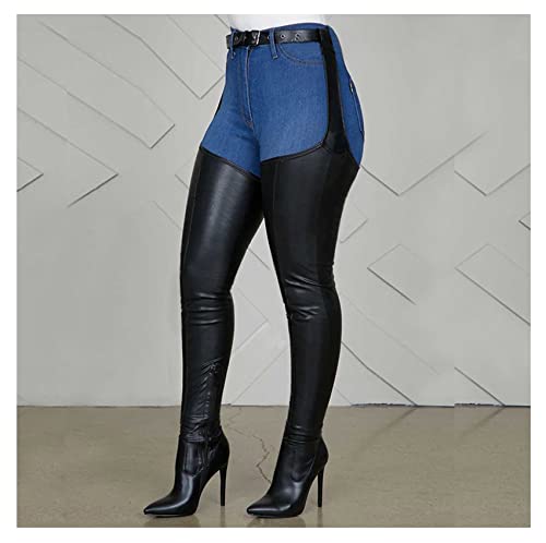 Womenâ€™s Fashion Thigh High Boots, Over The Knee Pointed Toe Sexy High Heeled Boots with Belt Black Chunky Heel Belted Thigh High Boots Winter Over Knee Fashion Heeled Boots (Black, 9)