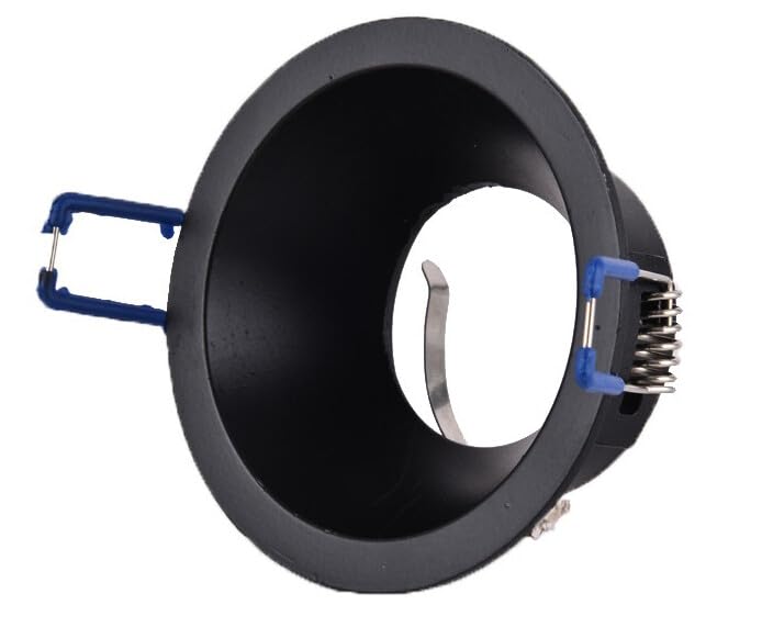 Aro redondo empotrable negro, adecuado para iluminación decorativa y funcional en techos y paredes.