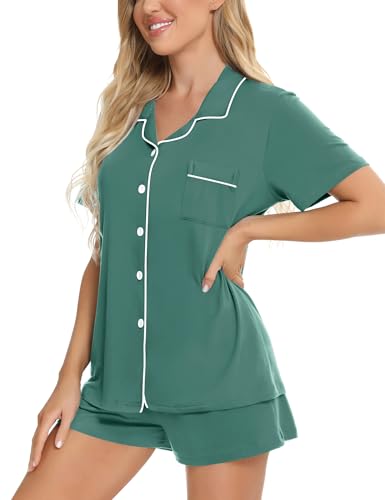 Image of SWOMOG Womens Button Down Pajamas Set Short Sleeve Sleepwear Bride Soft Pj Lounge Sets XS-3XL