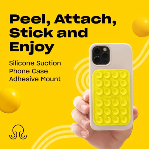 Image of OCTOBUDDY Classic MAX - Silicone Suction Phone Case Adhesive Mount - Hands-Free, Strong Grip Holder for Selfies and Videos - iPhone and Android Compatible - 2.6″ x 3.9″, Canary Yellow