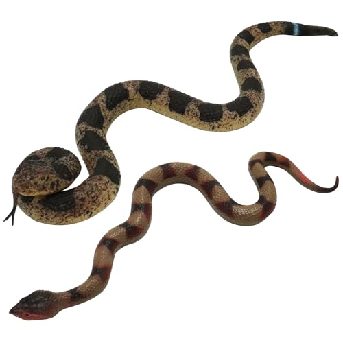 Gelabur 2Pcs Fake Snakes Prank, Soft Rubber Snake Realistic Keep Birds Away, Fake Snakes Toy - Life-Like Snake Figurine for Pranks, Halloween Decorations, and Educational Purposes