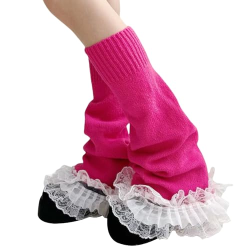 Calentadores de piernas de punto style japonés con encaje y volantes fairycore