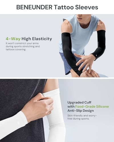 BENEUNDER UPF 50+ Arm Sleeves for Men Women Cooling UV Sun Protection Sports Compression Tattoo Cover Up4