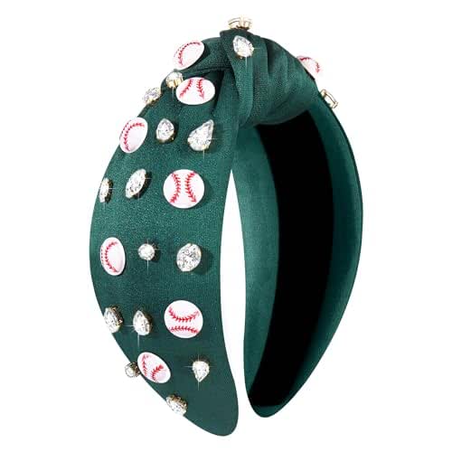 boderier Baseball Headband Hair Accessories Crystal Baseball Embellished Wide Knotted