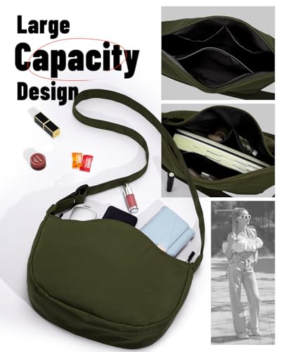 Image of Crossbody Crescent Bag for Women Men Trendy, Crescent Sling Bag with Adjustable Strap, 2 Zippers Lightweight