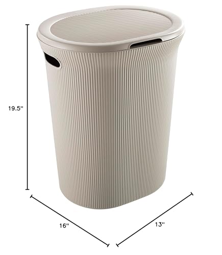 Image of Superio Ribbed Collection - Decorative Plastic Laundry Hamper with Lid and Cut-Out Handles, Taupe (2 Pack) Basket Organzier for Bedroom Bathroom College Dorm Room 40 Liter