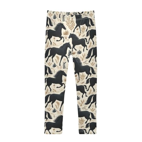 Girls Leggings Black Horses Leaves Soft Toddler Leggings for Girls Kids Pants Size 4T-10T