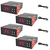 4PCS STC-1000 Digital Temperature Controller Thermostat with NTC Waterproof Sensor Probe – Dual Relay Heating & Cooling Control, ℃/℉ Display, AC 110V–220V 10A for Incubator Fridge 3D Printer Aquarium