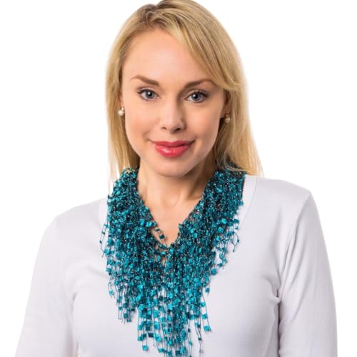 Turquoise Scarf for Women - Chunky Turquoise Necklace - Teal Scarf for Women - Teal BIB Statement Necklace - Lightweight Infinity Jewelry with Fringe - Sparkly Lace Jewelry3