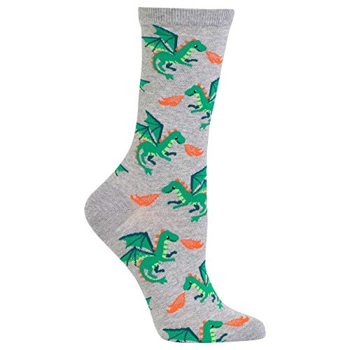 Hot Sox Womens Dragon Crew Socks, Womens Shoe Size 4-10.5, Grey Heather