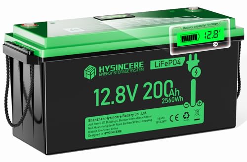 12V 200Ah LiFePO4 Lithium Battery with 2560Wh Energy, Built-in 200A BMS, Discharge Current (3S) up to 400A, 10 Years Lifetime 15000+ Cycles, Perfect for RV Solar Energy Storage Marine Trolling Motor