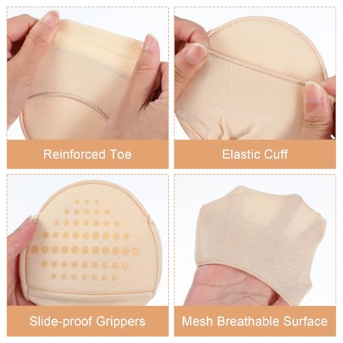 6 Pairs of Toe Topper Socks Women, Toes Cover Socks, Ball of Foot Cushion Sock with Sponge Cushion, Women's Toe Cover with Padding, Suitable for High Heels, Pumps (Black, Skin Color)3