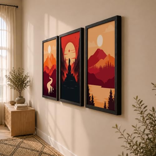 Image of NoWorries Jepanese wall decor paintings for living room, Modern art minimalist pattern wall art Set of 3 frames for home decoration (Jepanese pattern) (Theme-illustration) (Art-3, 17x25inch)